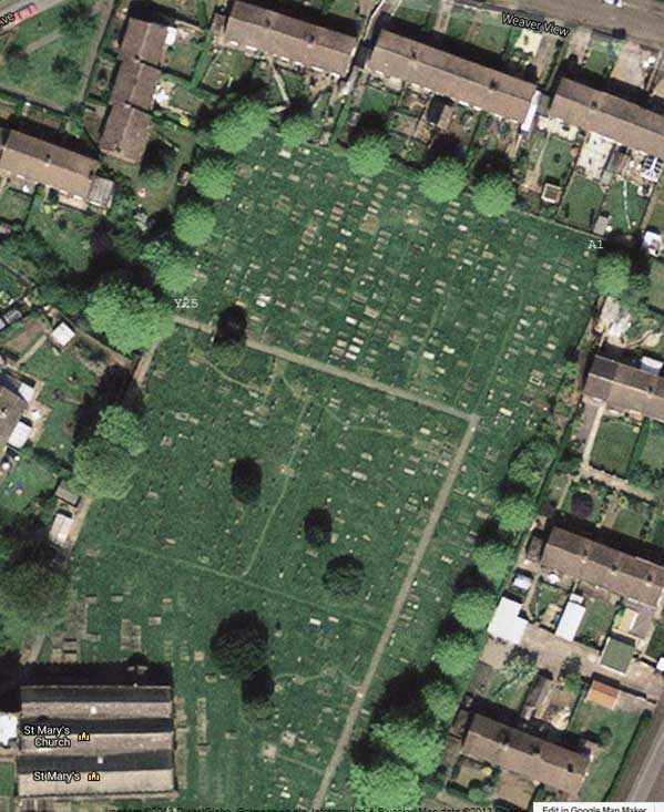 Aerial image of the graveyard